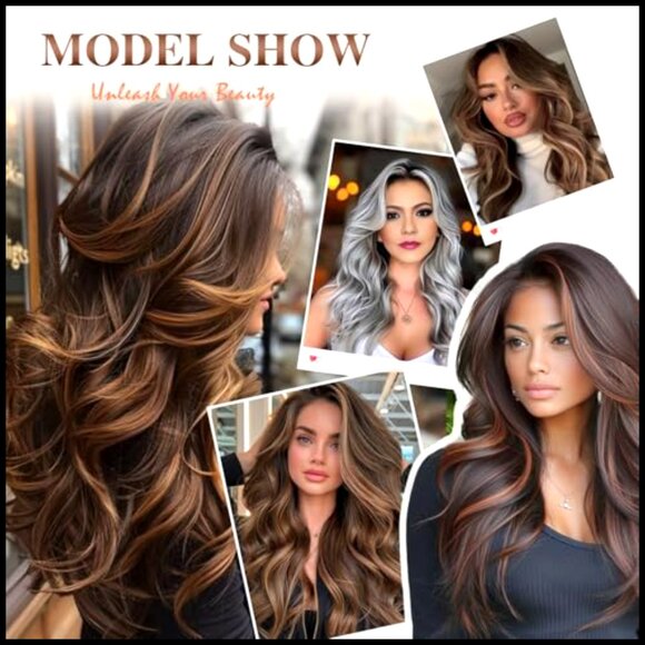 Long Layered Wavy Wig with Curtain Bangs Synthetic Hair Glueless Cap Daily Use main image 5